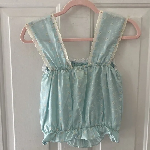 Vintage 70’s Surf & Turf Baby Doll Eyelit Bustier Style Top. Tag Size Large - Picture 4 of 5